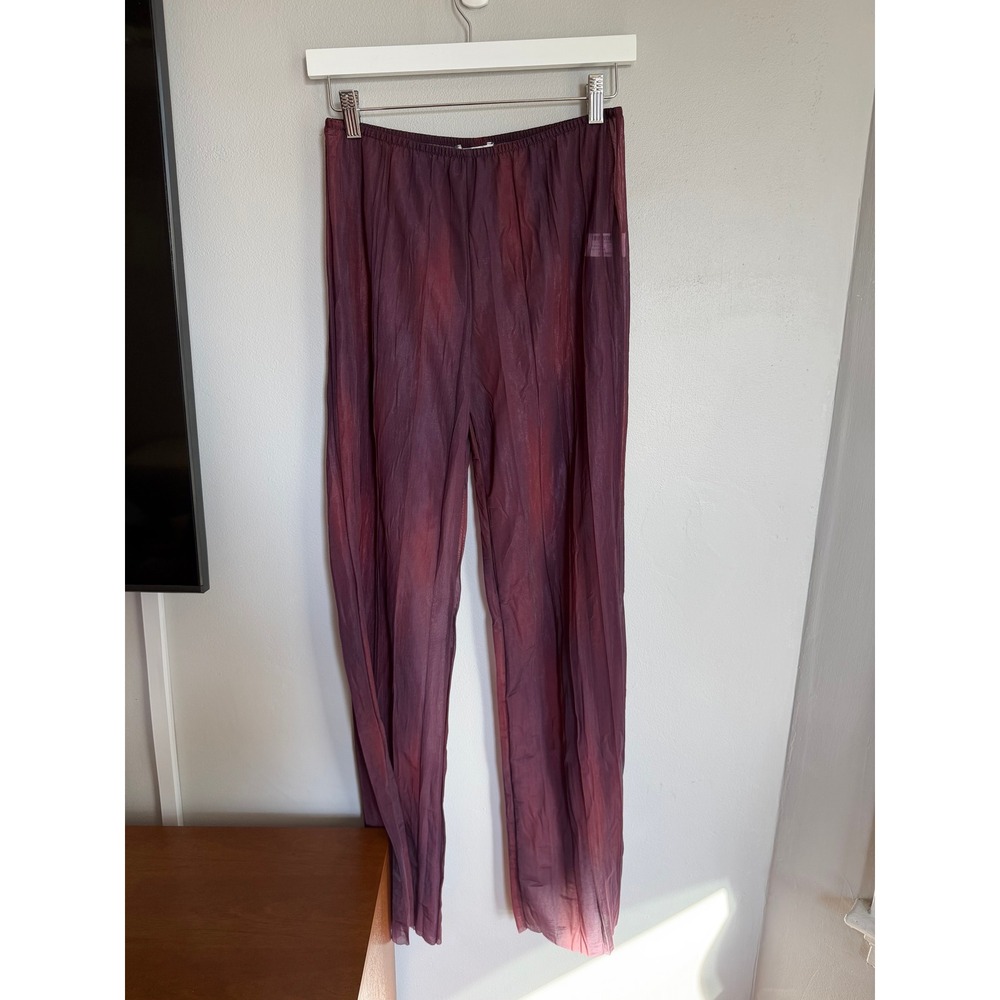 Zara Women Burgundy Red Ombre Mesh Pleated Straight Leg Pants Small 8779/006